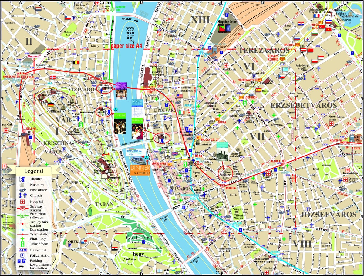 budapest bản đồ thành phố với hấp dẫn