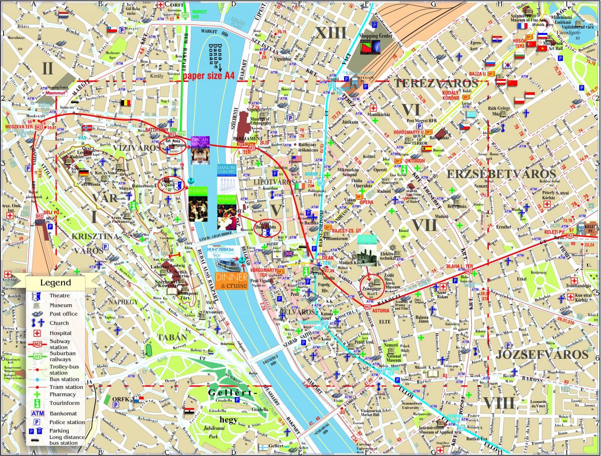 budapest bản đồ thành phố với hấp dẫn