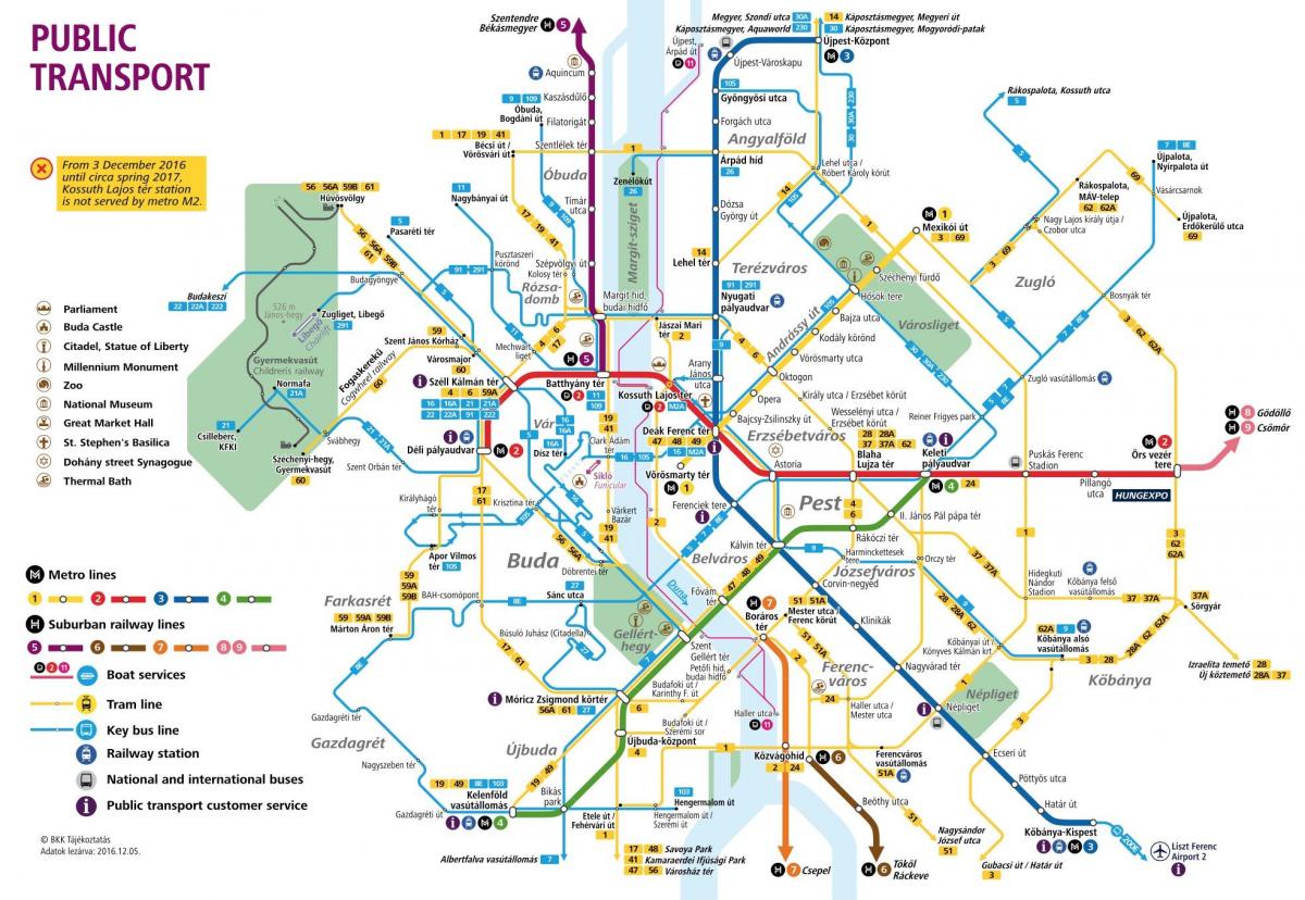 bản đồ của giao thông công cộng budapest